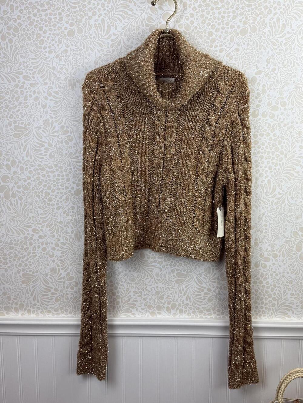Pilcro Brown Shine Cable-Knit Turtleneck Sweater - Size - Small - NWT - Picture 5 of 9